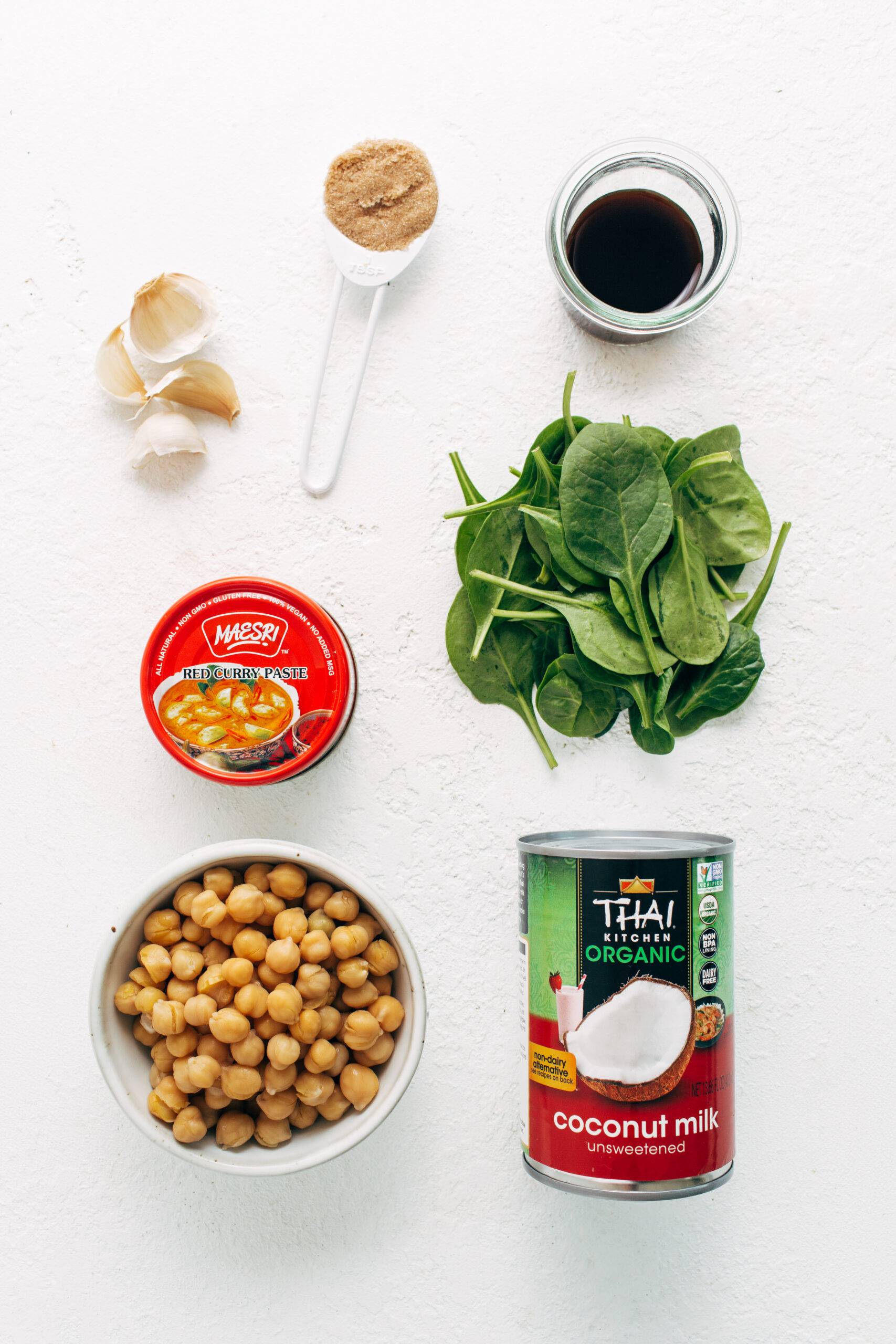 Ingredients for coconut curry chickpeas.