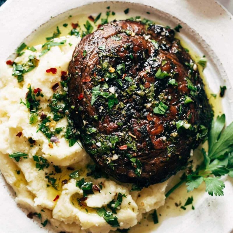 A picture of Grilled Chimichurri Portobellos with Goat Cheese Mashed Potatoes