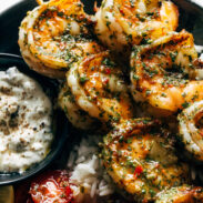 A picture of Chimichurri Shrimp with Rice and Tzatziki