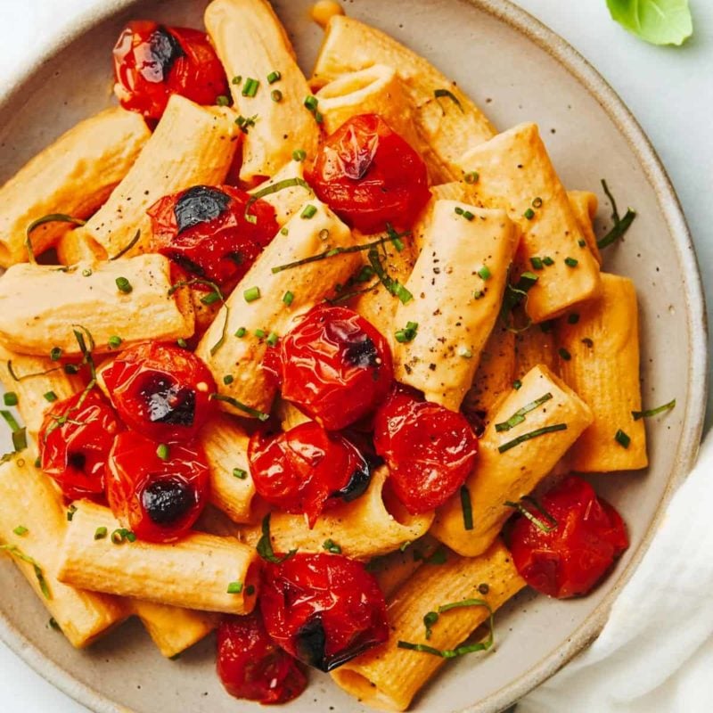 A picture of Creamy Red Pepper Pasta with Blistered Tomatoes
