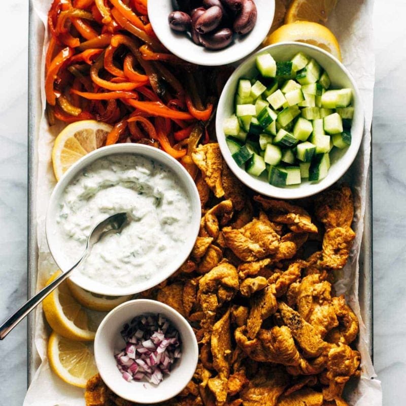 A picture of Sheet Pan Chicken Pitas with Tzatziki