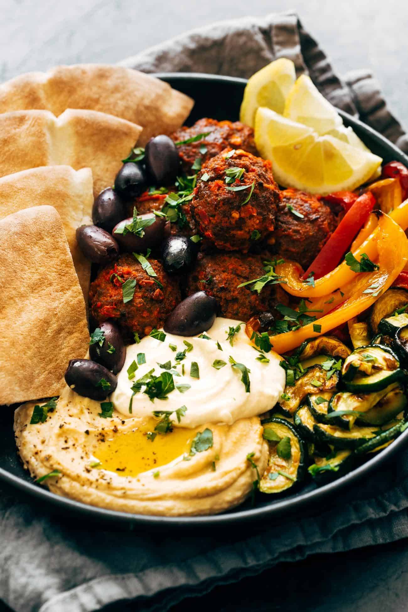Close-up of Harissa Meatballs in a bowl