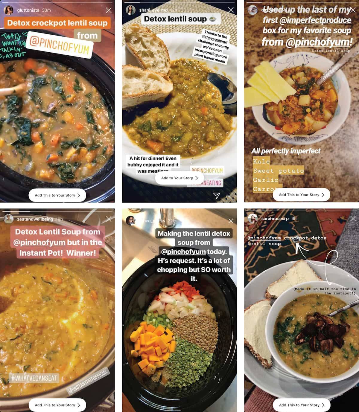 Instagram images of lentil soup.