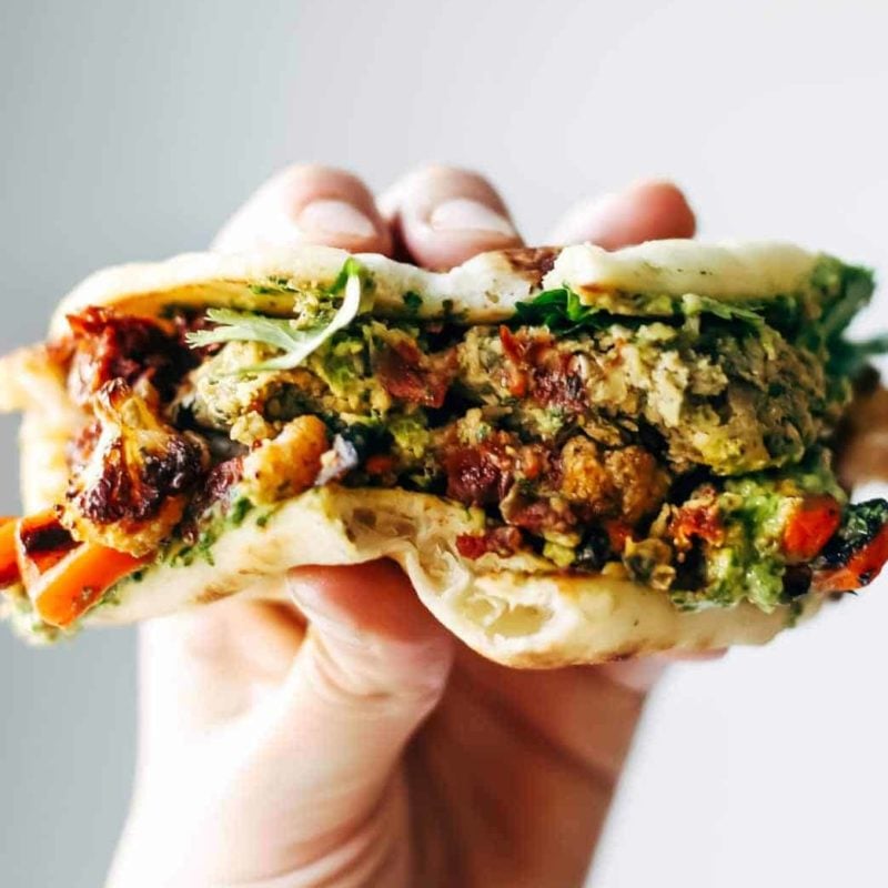 A picture of Spicy Falafel and Roasted Veggie Naan-wich