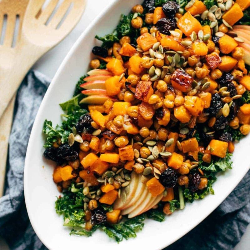 A picture of Squash Salad with Kale and Roasted Garlic Dressing