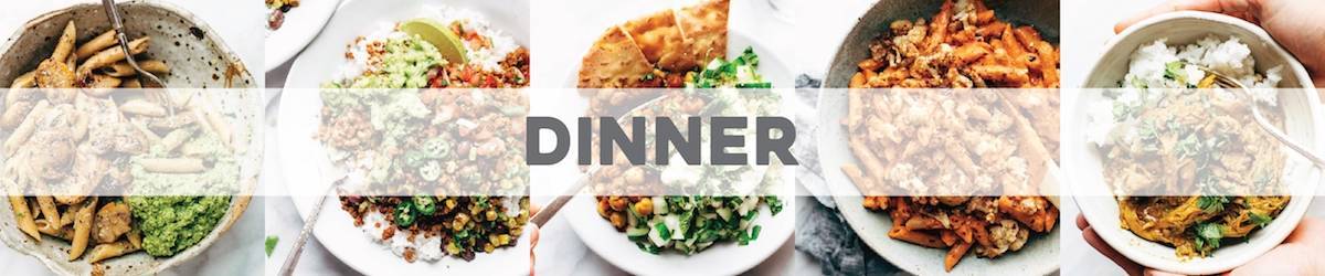 A website header featuring different dinners with the word dinner overlayed on the top