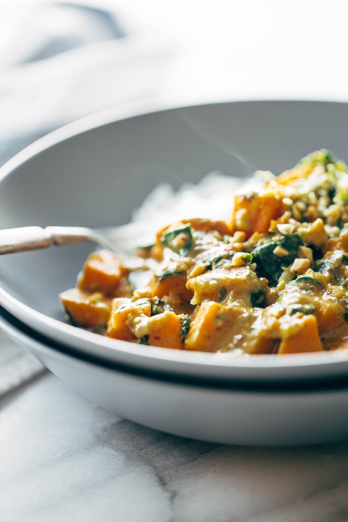 Creamy Thai Sweet Potato Curry in two bowls.