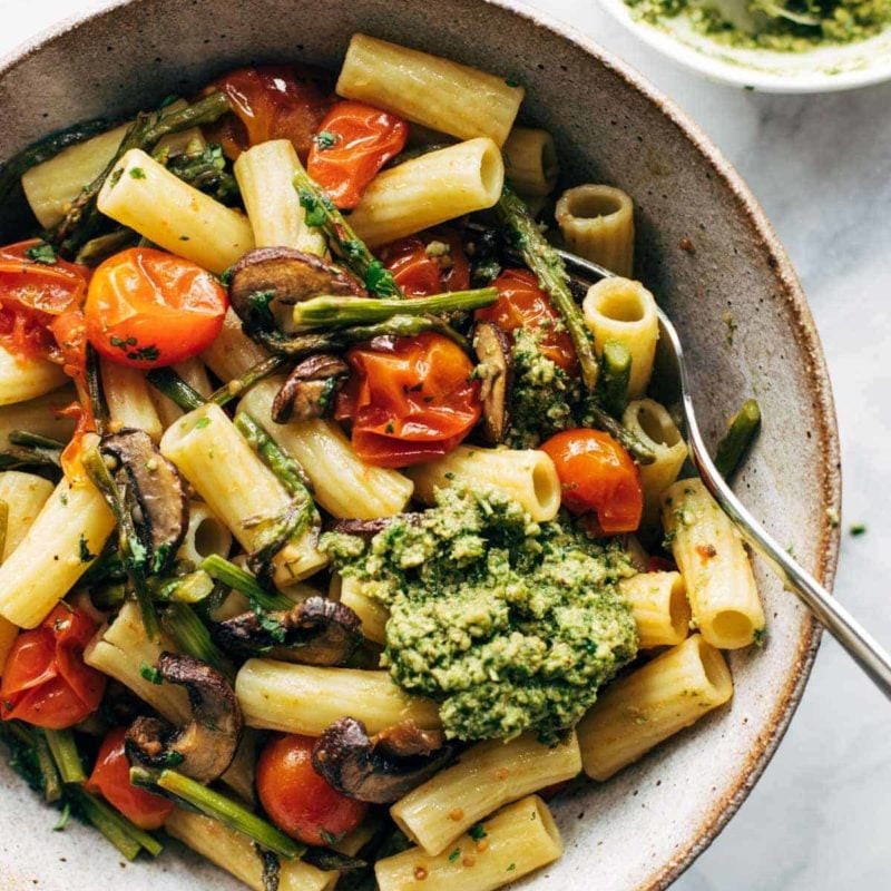 A picture of Farmers' Market Pasta with Walnut Pesto