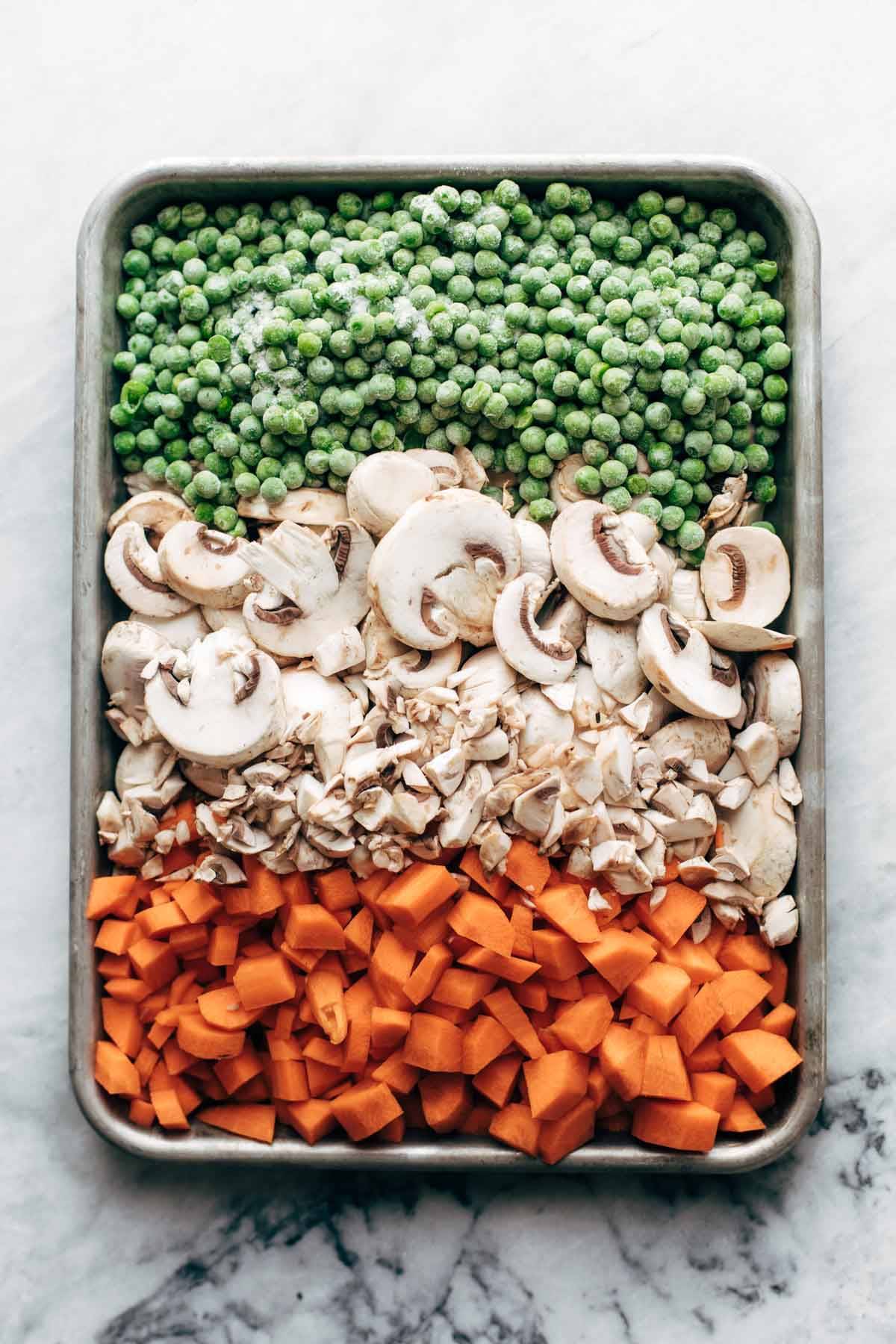 Vegetables on a sheet pan.
