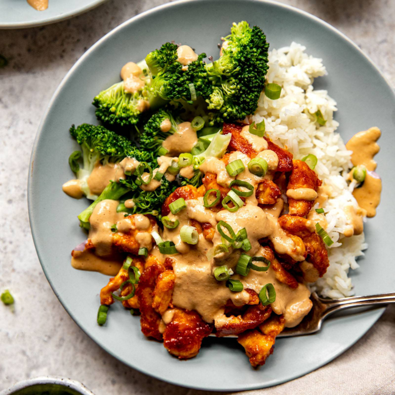 A picture of Red Curry Chicken Stir Fry with Spicy Cashew Sauce